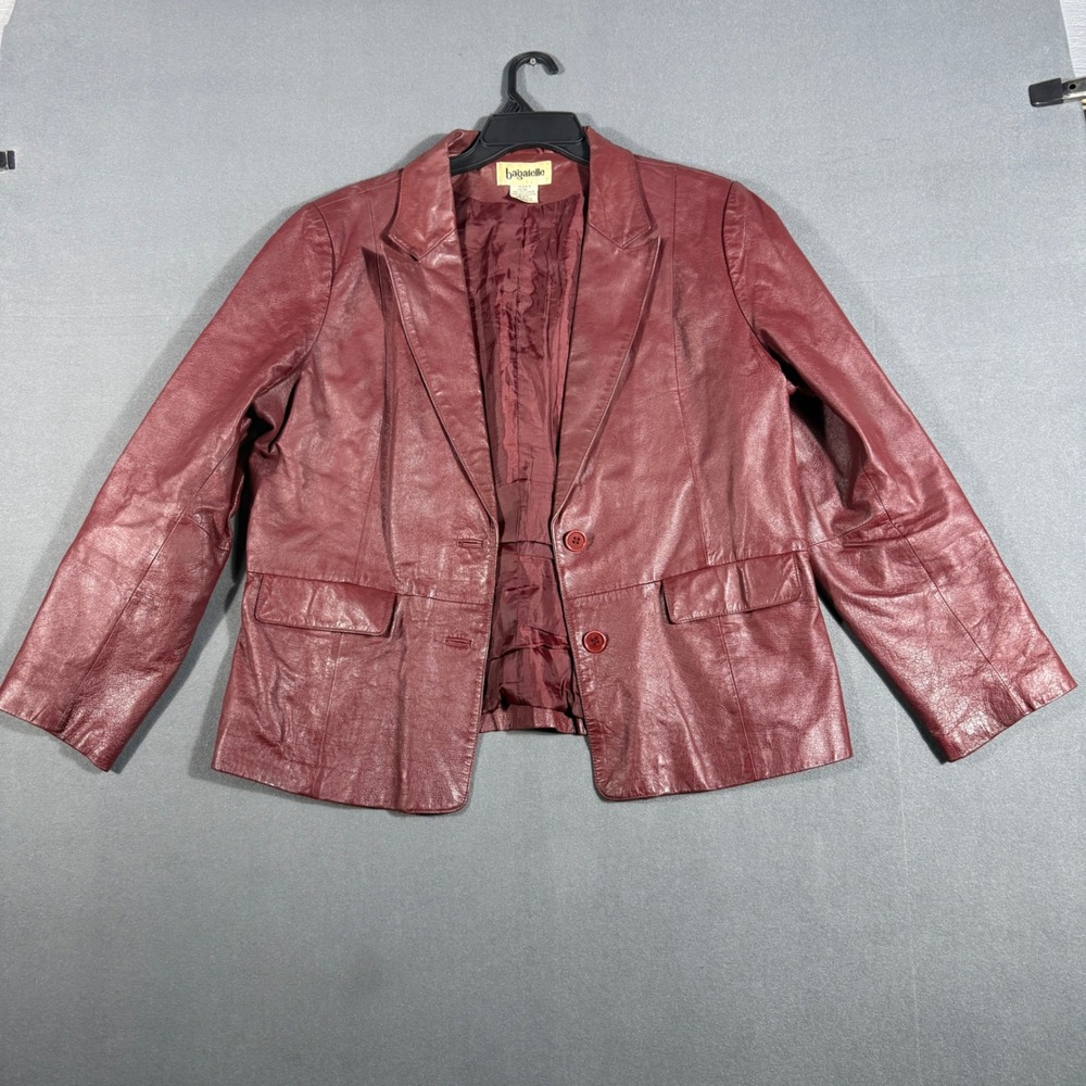 Bagatelle Leather Blazer Women Size 16 Burgundy Wine Two Button Jacket Boho Y2K